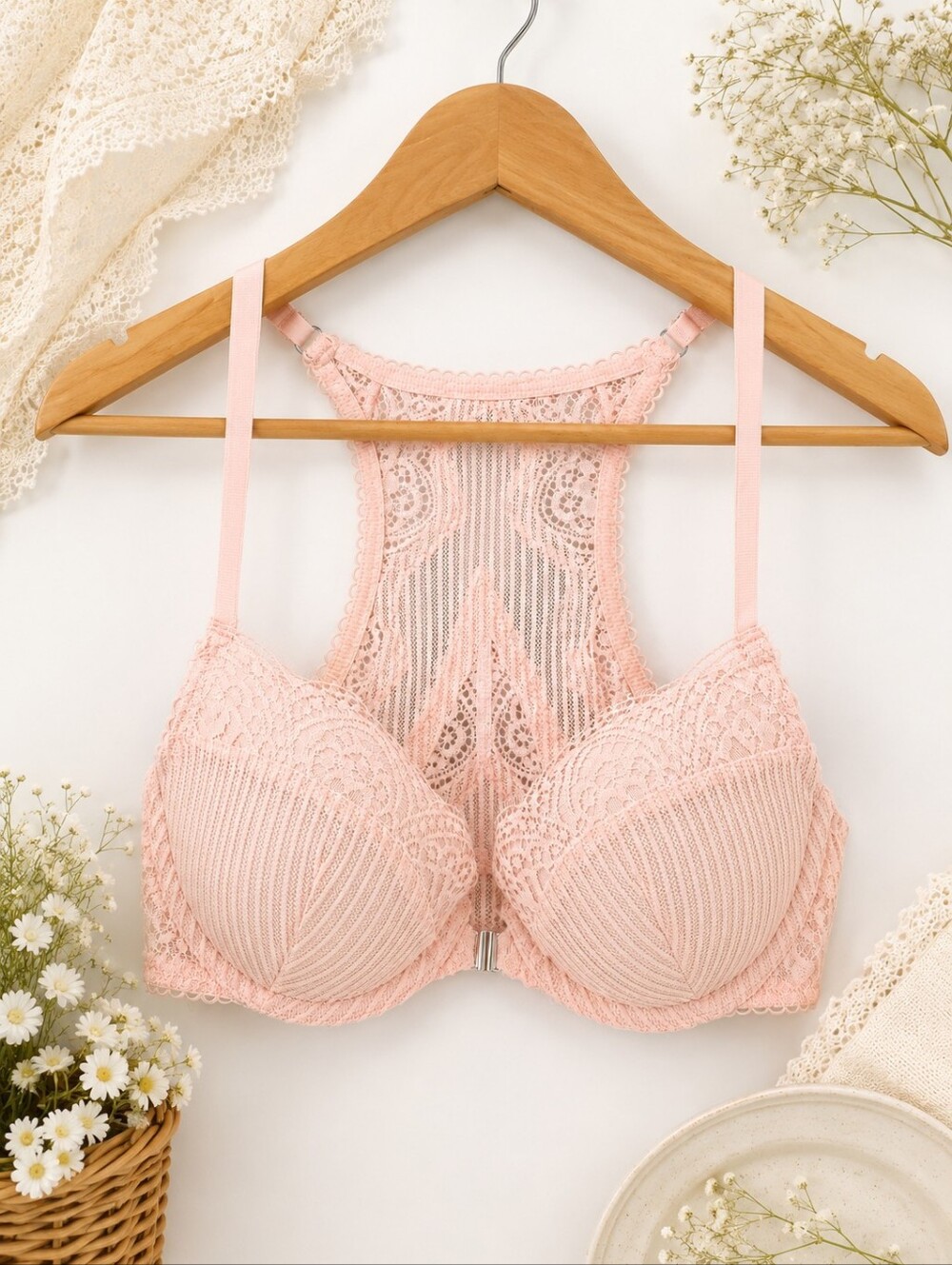 Victoria’s Secret Dream Angels Lace Racerback Bra Pink Blush Size 32D